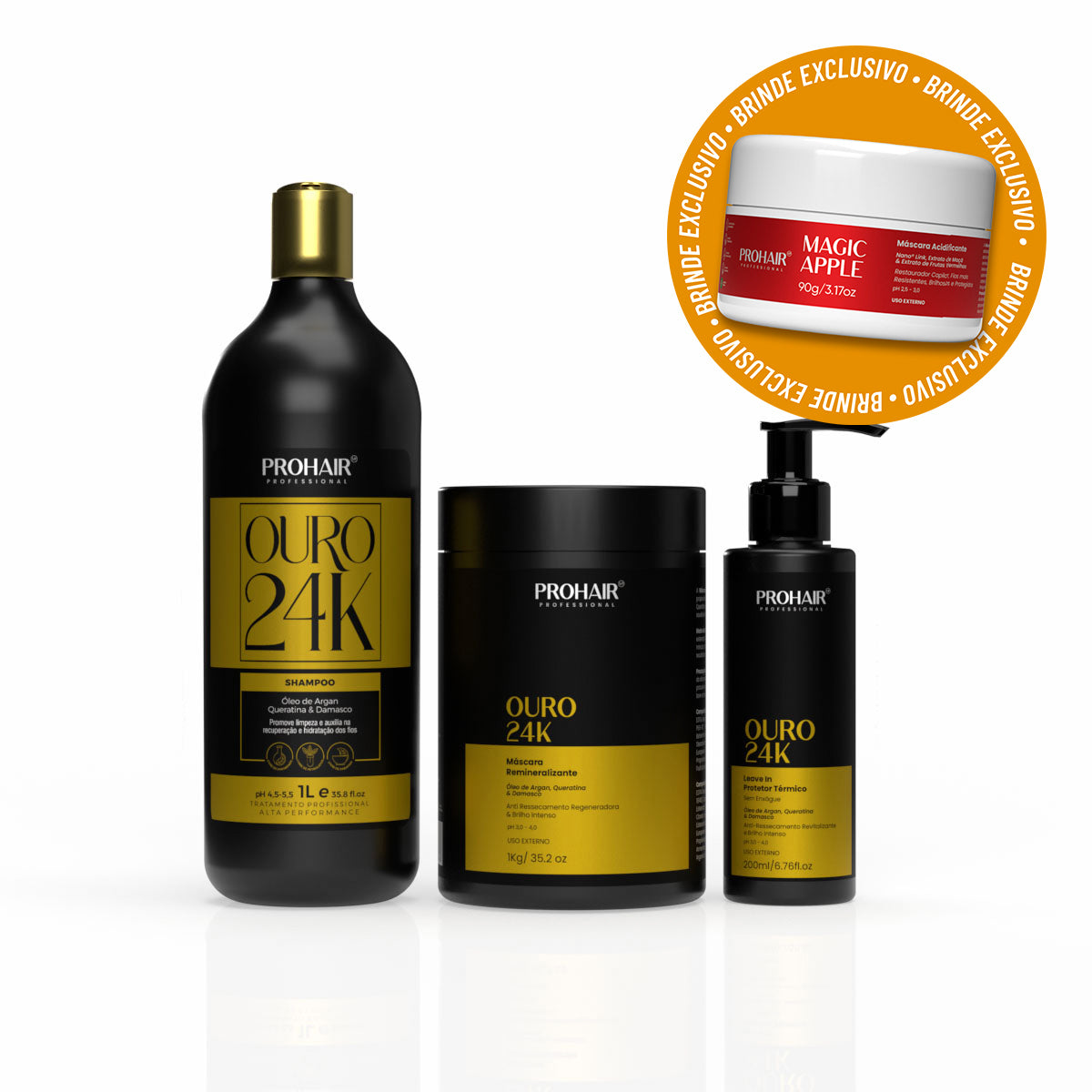 KIT OURO 24K SHAMPOO + MASCARA + LEAVE-IN - PROFISSIONAL