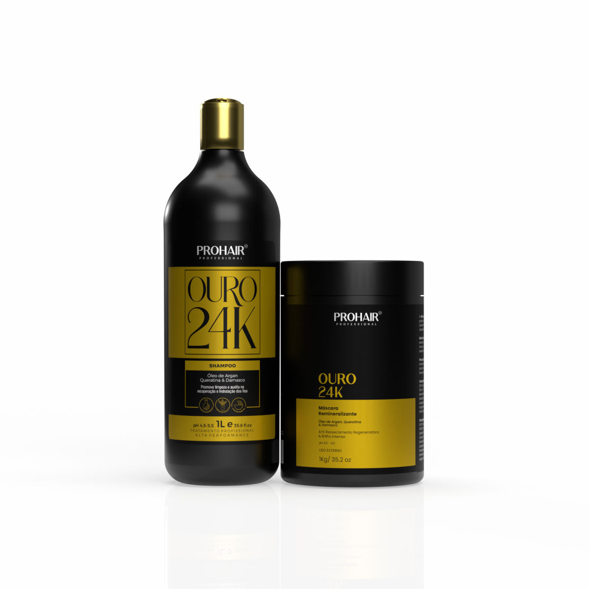 Kit Profissional de Hidratação Ouro 24K Shampoo e Máscara 1kg - Prohair