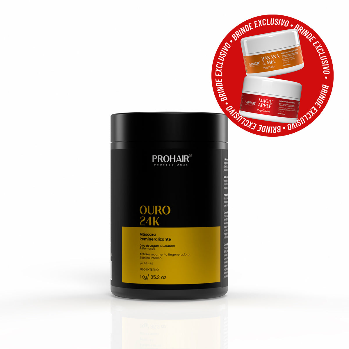 MÁSCARA HIDRATAÇÃO OURO 24K 1KG + BRINDE MASCARA 90G MAGIC APPLE E BANANA E MEL