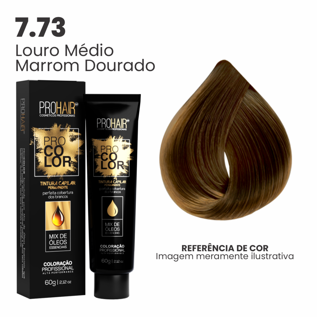 Coloração Profissional 60g Pro Color - 7.73 Louro Médio Marrom Dourado