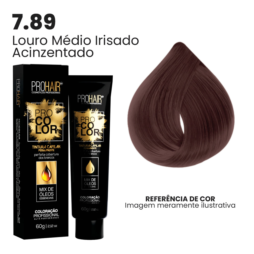 Coloração Profissional 60g Pro Color - 7.89 Louro Médio Irisado Acinzentado