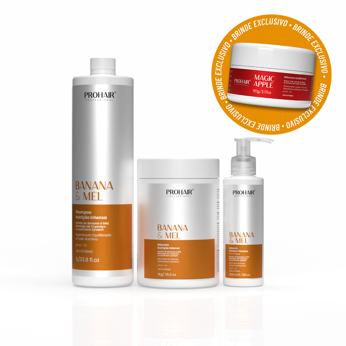KIT BANANA E MEL SHAMPOO + MÁSCARA + LEAVEL-IN - PROFISSIONAL (BRINDE MASCARA 90G)