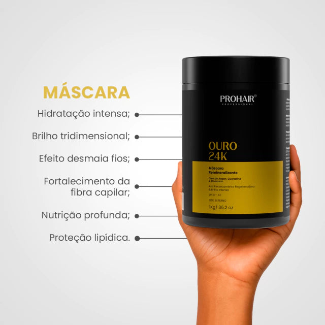 Máscara de Hidratação Ouro 24K 1kg - Prohair