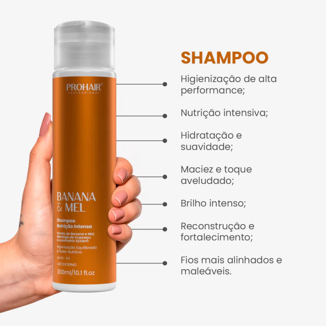 Shampoo de Nutrição Intensa Banana e Mel 300mL - Prohair