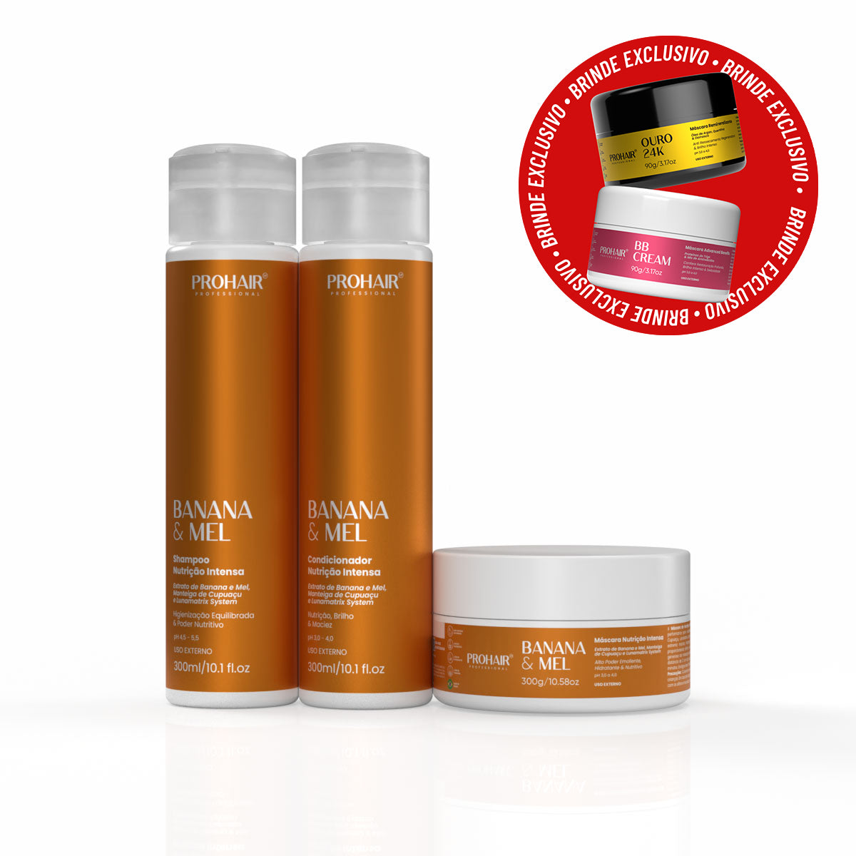 KIT BANANA E MEL SHAMPOO + CONDICIONADOR + MÁSCARA  - HOME CARE +  KIT MÁSCARA 90G