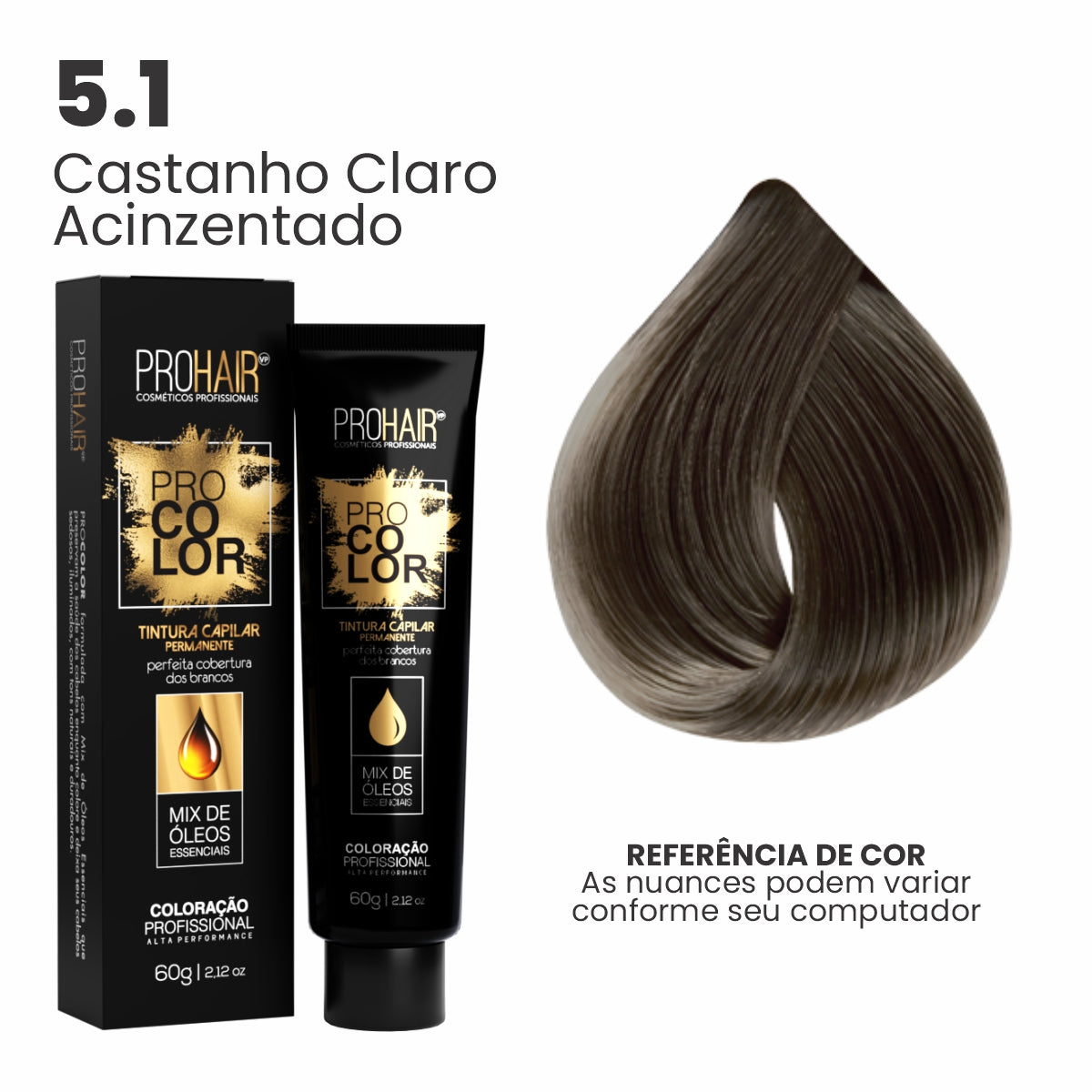 Coloração Profissional 60g Pro Color - 5.1 Castanho Claro