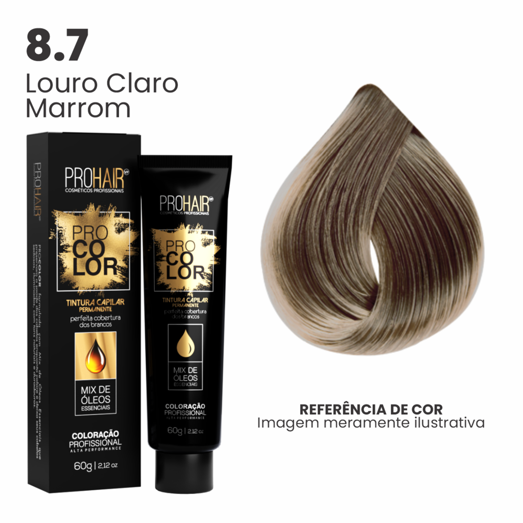 Coloração Profissional 60g Pro Color - 8.7 Louro Claro Marrom