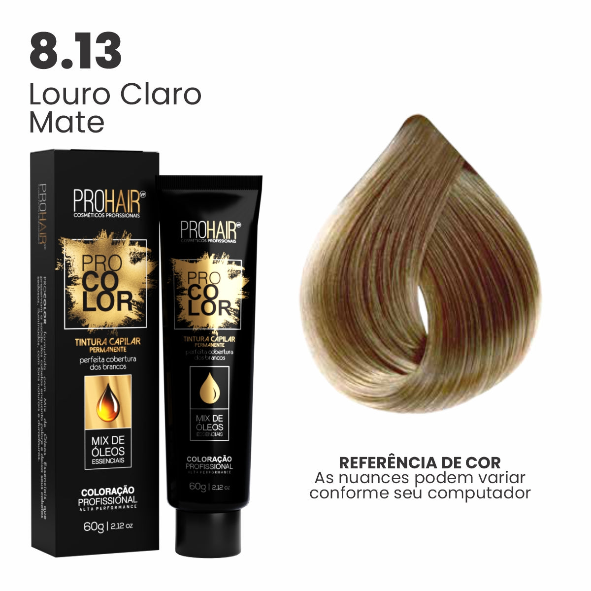 Coloração Profissional 60g Pro Color - 8.13 Louro Claro Mate
