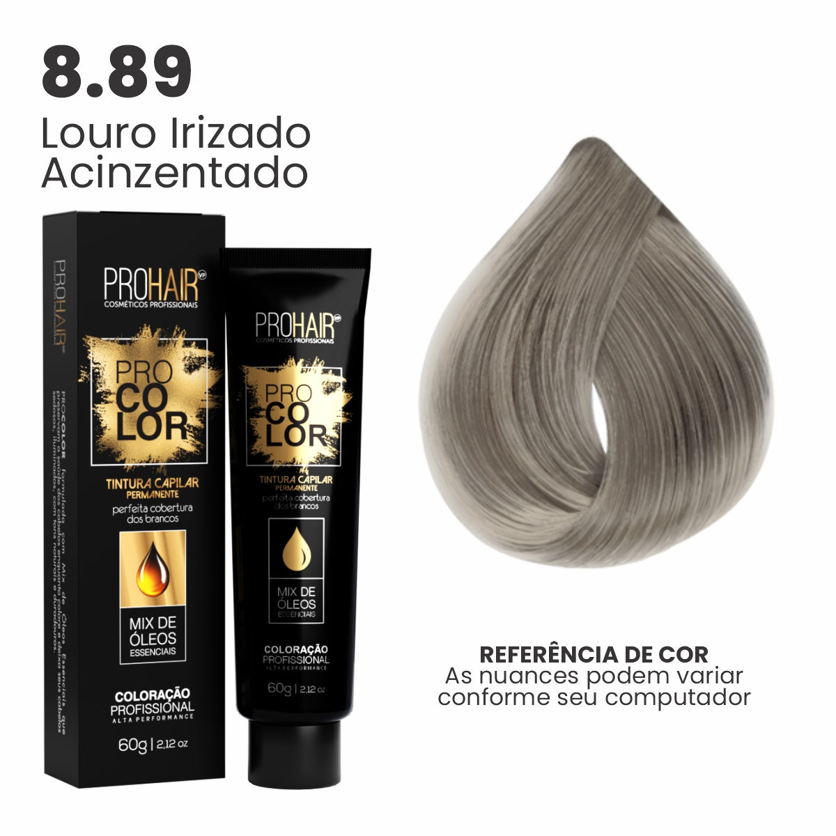 Coloração Profissional 60g Pro Color - 8.89 Louro Irizado Acinzentado