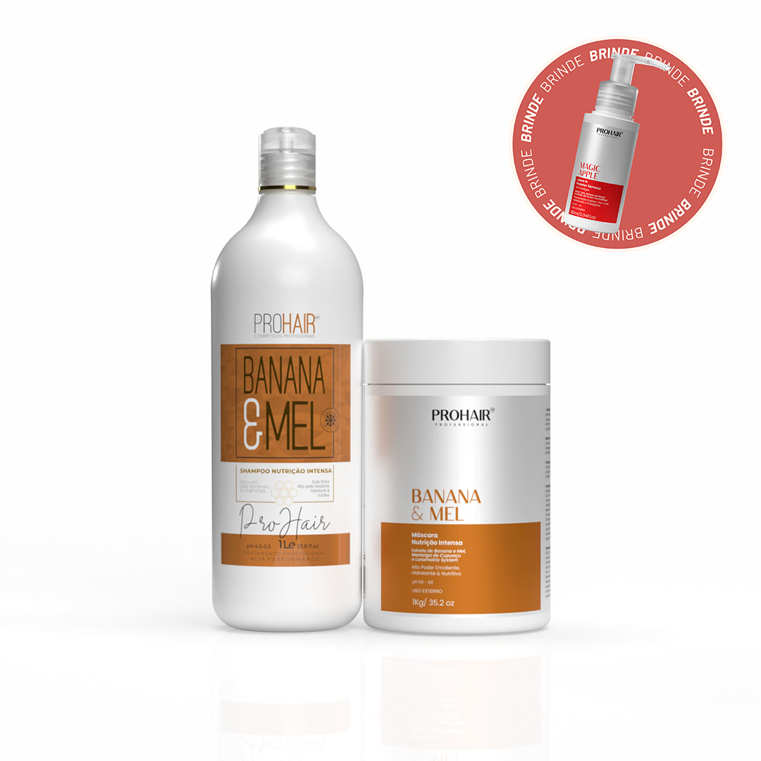 Kit Nutrição Intensa Banana E Mel Shampoo e Máscara 1Kg + Leave-in de Brinde