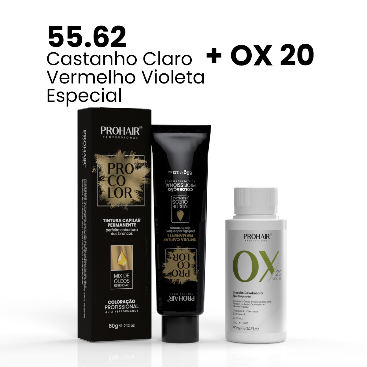 Coloração ProColor + Emulsão Reveladora 90mL - ProHair  - 55.62 + Ox 20
