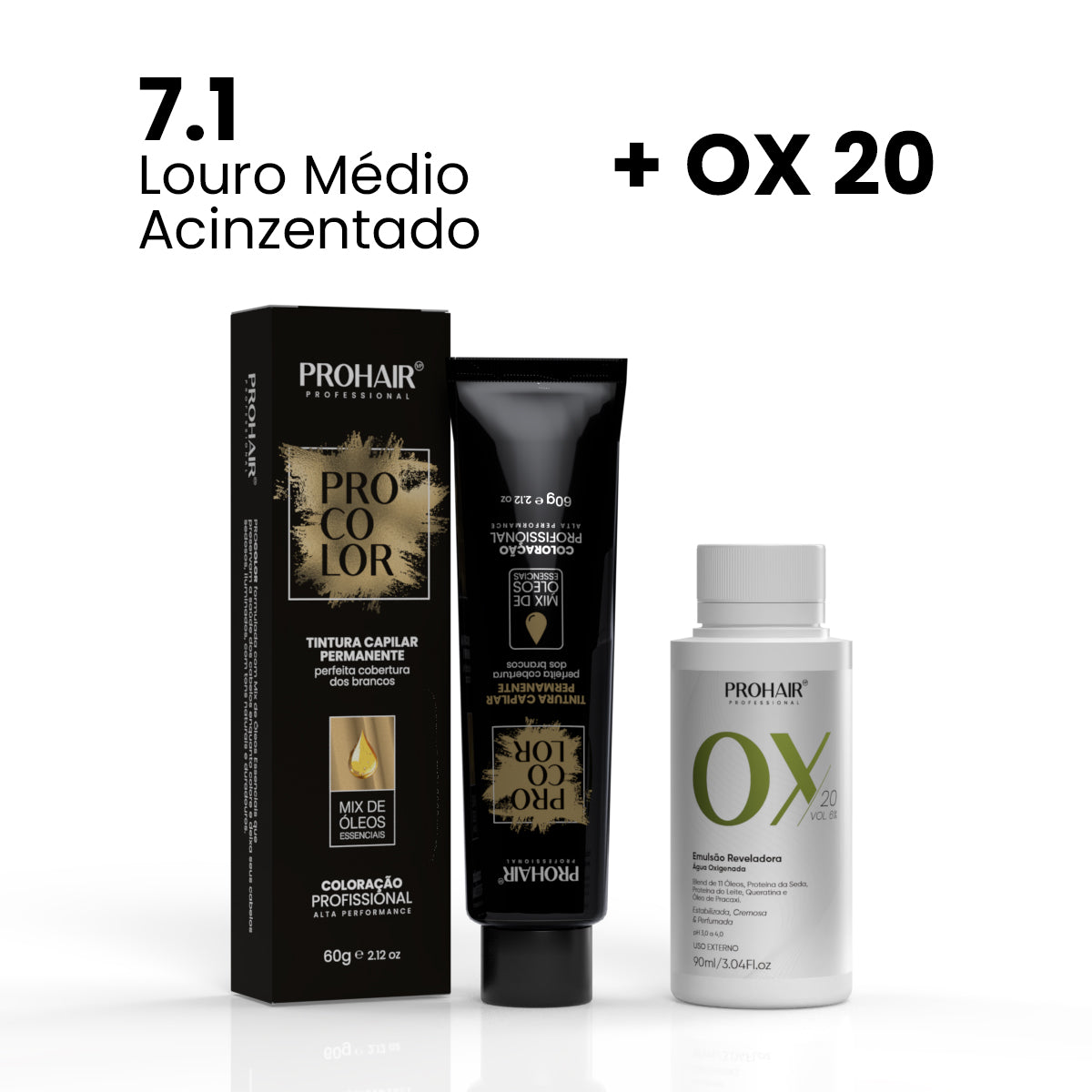 Coloração ProColor + Emulsão Reveladora 90mL - ProHair  - 7.1 + Ox 20