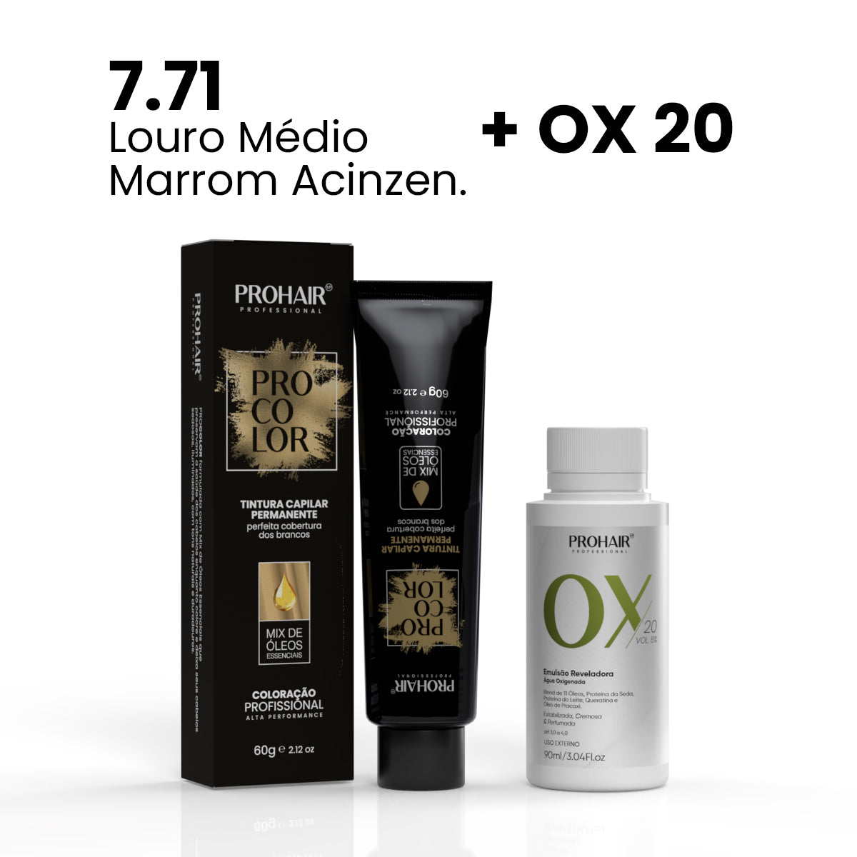 Coloração ProColor + Emulsão Reveladora 90mL - ProHair  - 7.71 + Ox 20
