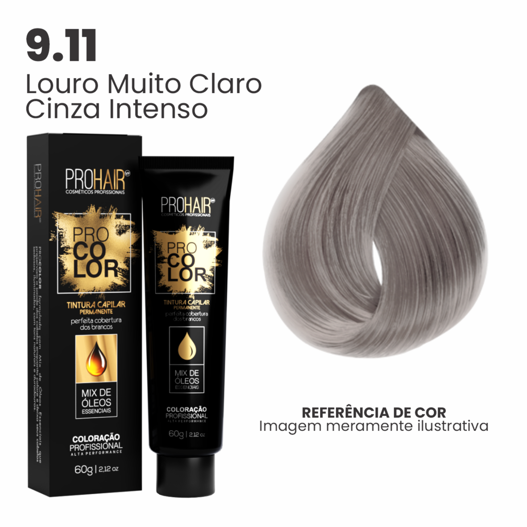 Coloração Profissional 60g Pro Color - 9.11 Louro Muito Claro Cinza Intenso