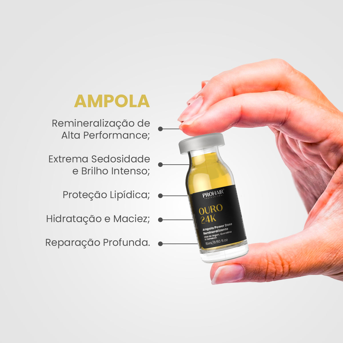 Ampola de Hidratação Ouro 24K 15mL - Prohair