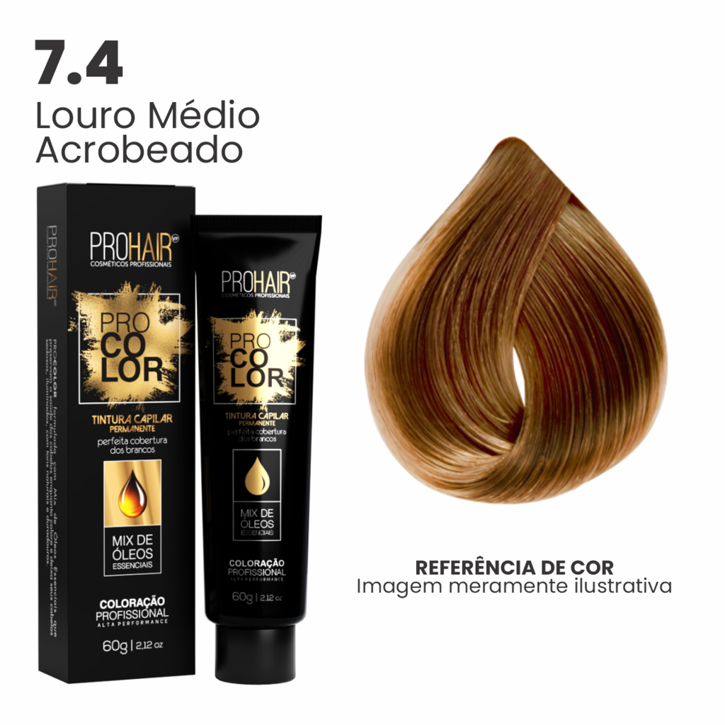 Coloração Profissional 60g Pro Color - 7.4 Louro Médio Acrobeado