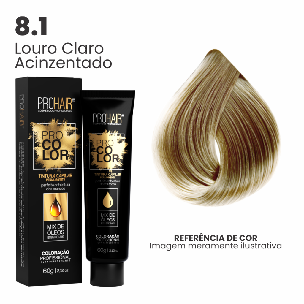 Coloração Profissional 60g Pro Color - 8.1 Louro Claro Acinzentado