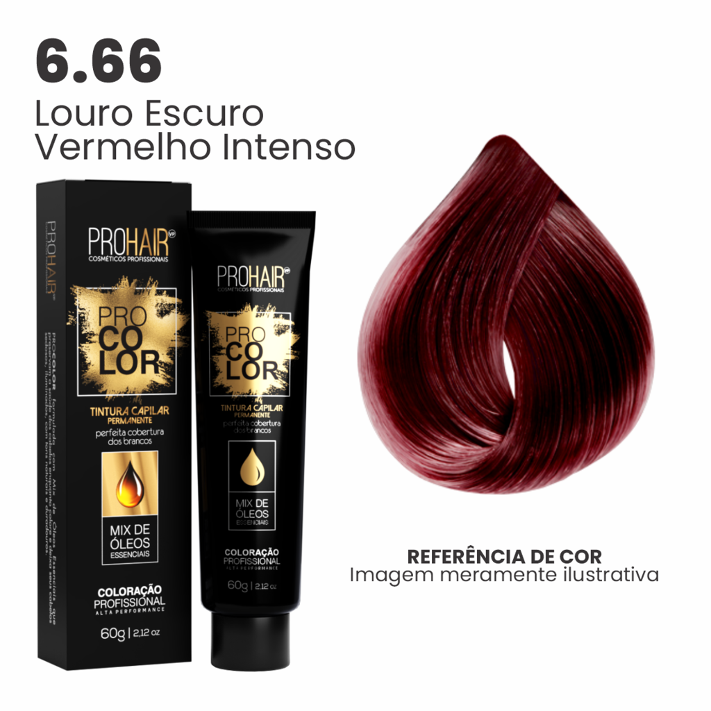 Coloração Profissional 60g Pro Color - 6.66 Louro Escuro Vermelho Intenso